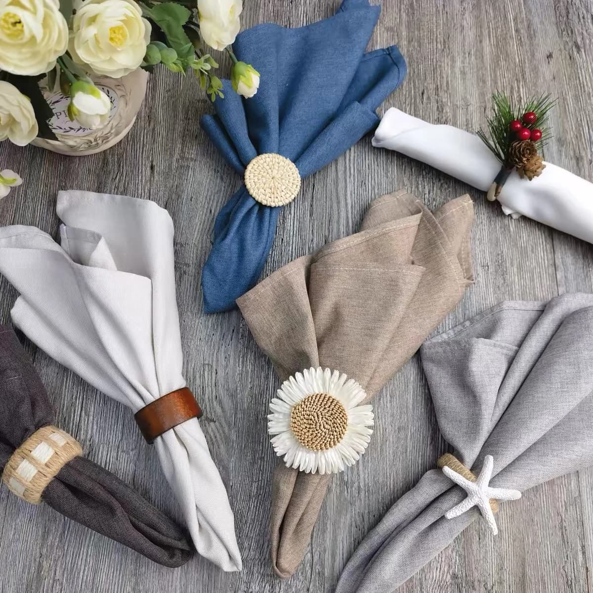 Napkin with Table Ring — Blue Styling, Blue / Neutral Styling