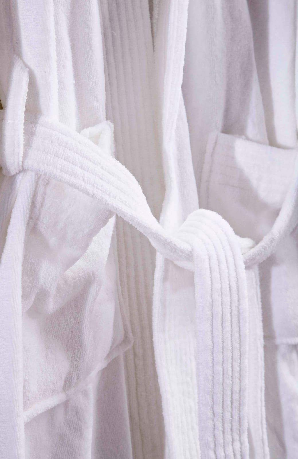 White bathrobe belt and front detail