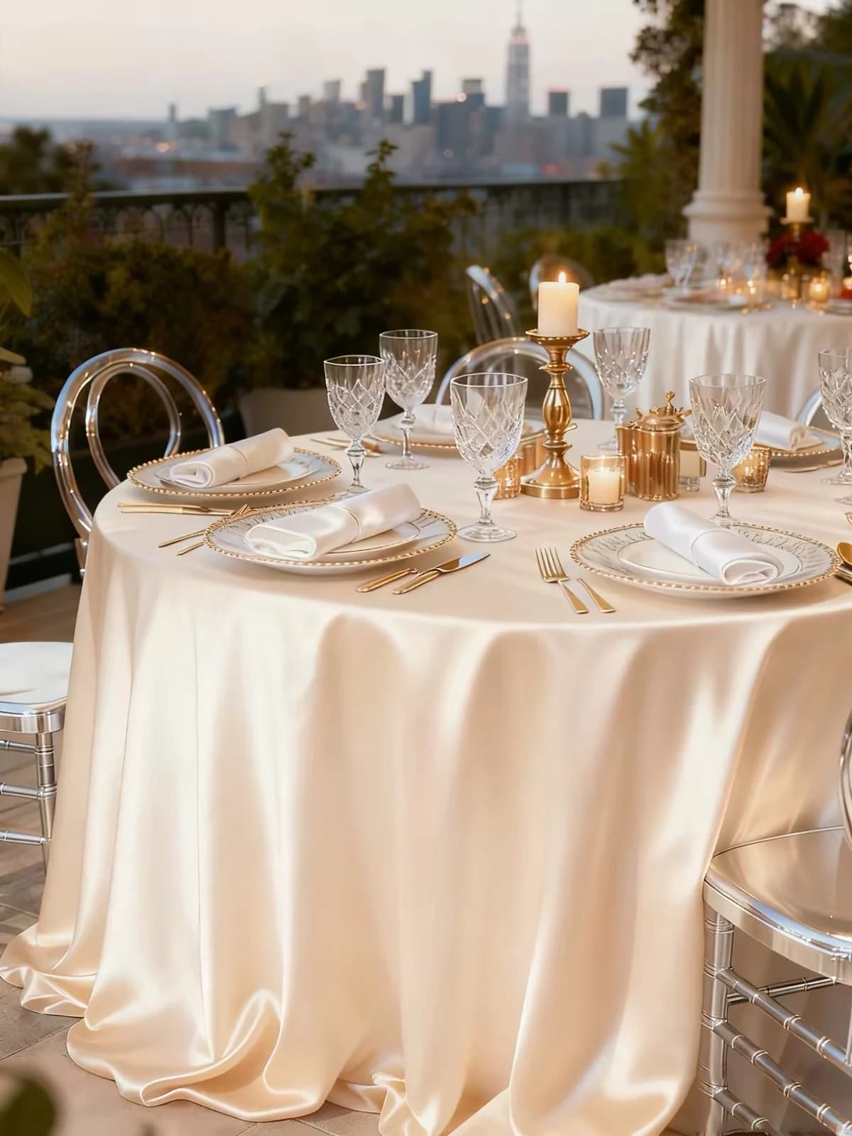 Round banquet tablecloth in a hospitality dining setting